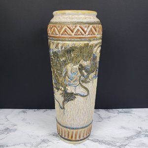 Asian Stoneware Dragon Vase Artist Signed Vintage